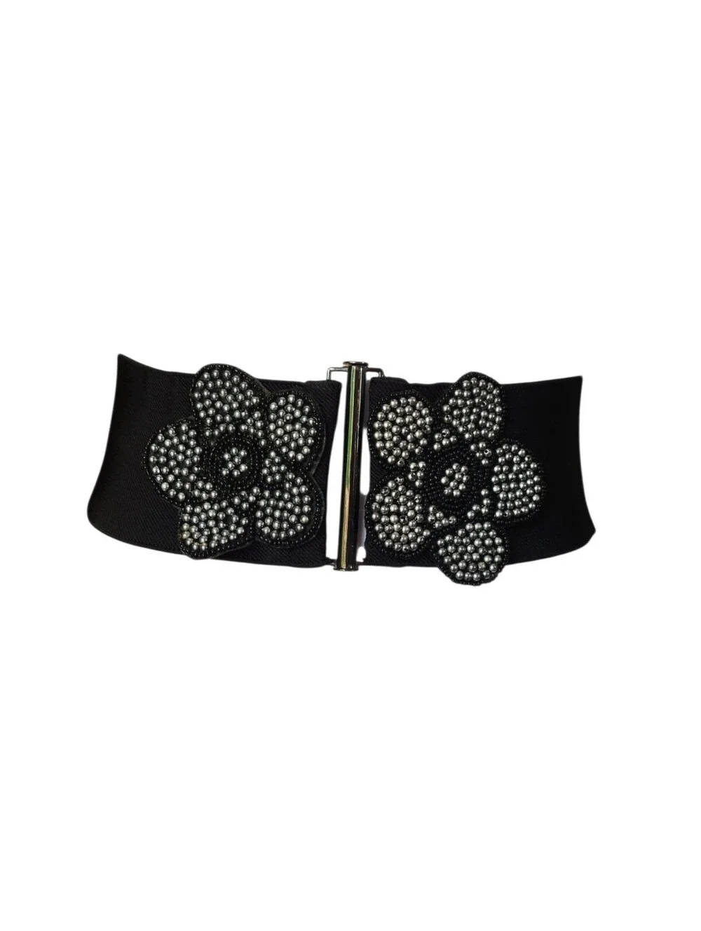 Stunning Black Beaded Flower Statement Stretch Belt